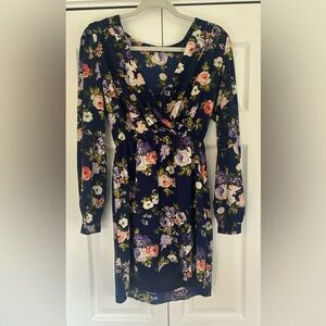 Lulu’s Floral Navy Long-Sleeve Wrap Dress